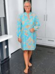 Emily Van Den Bergh - Kleid Leaves / aqua-sand