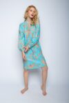 Emily Van Den Bergh - Kleid Leaves / aqua-sand