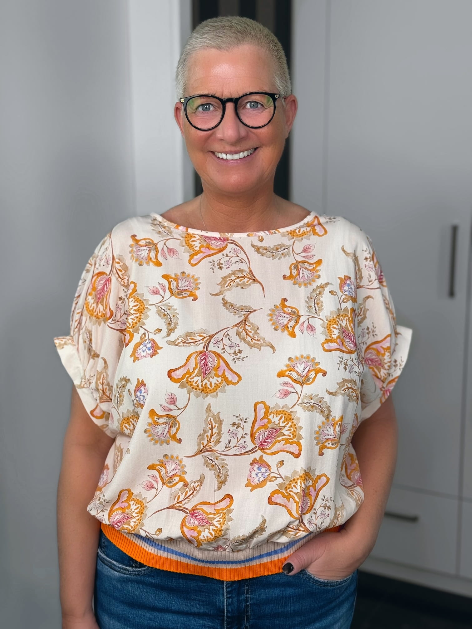 Emily van den Bergh-Bluse-8825-158240-491-1 Emily van den Bergh Kurzarmbluse Fleur in peach-multicolour