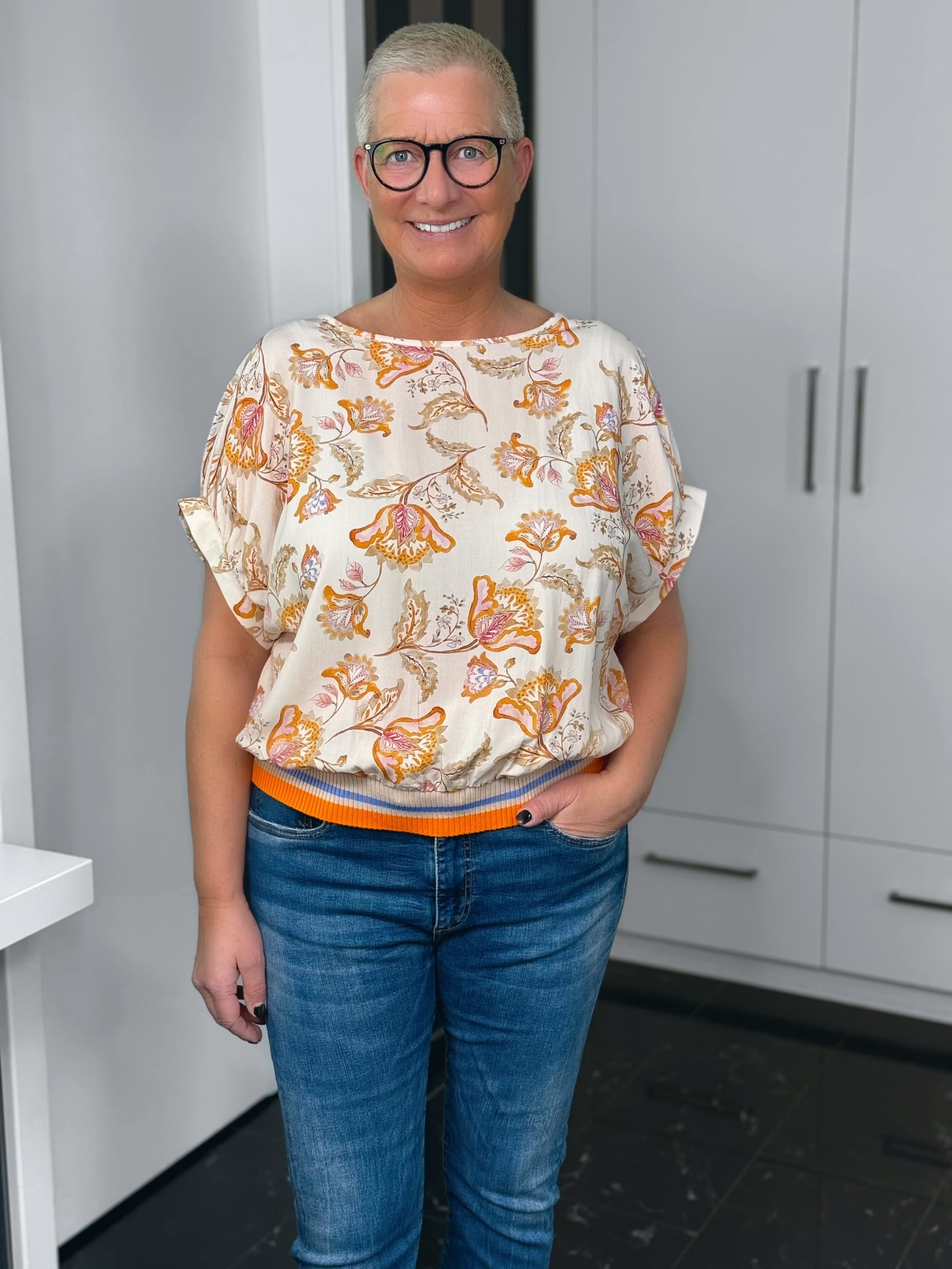 Emily van den Bergh-Bluse-8825-158240-491-3 Emily van den Bergh Kurzarmbluse Fleur in peach-multicolour – Ansicht 3
