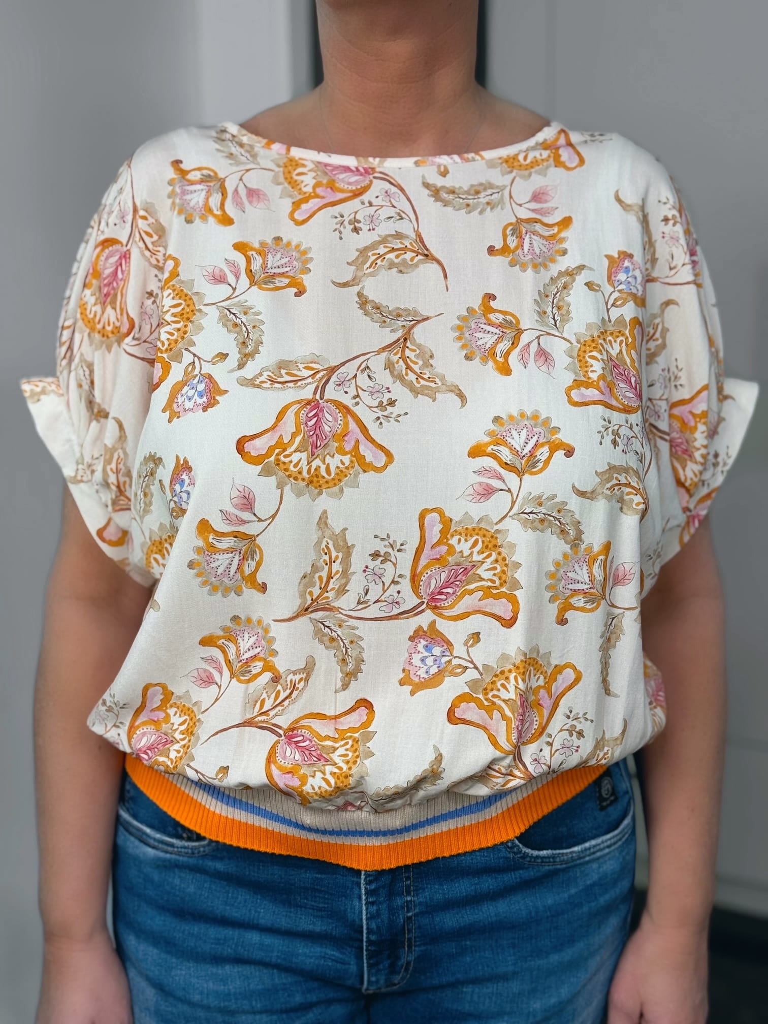 Emily van den Bergh-Bluse-8825-158240-491-5 Emily van den Bergh Kurzarmbluse Fleur in peach-multicolour – Ansicht 5