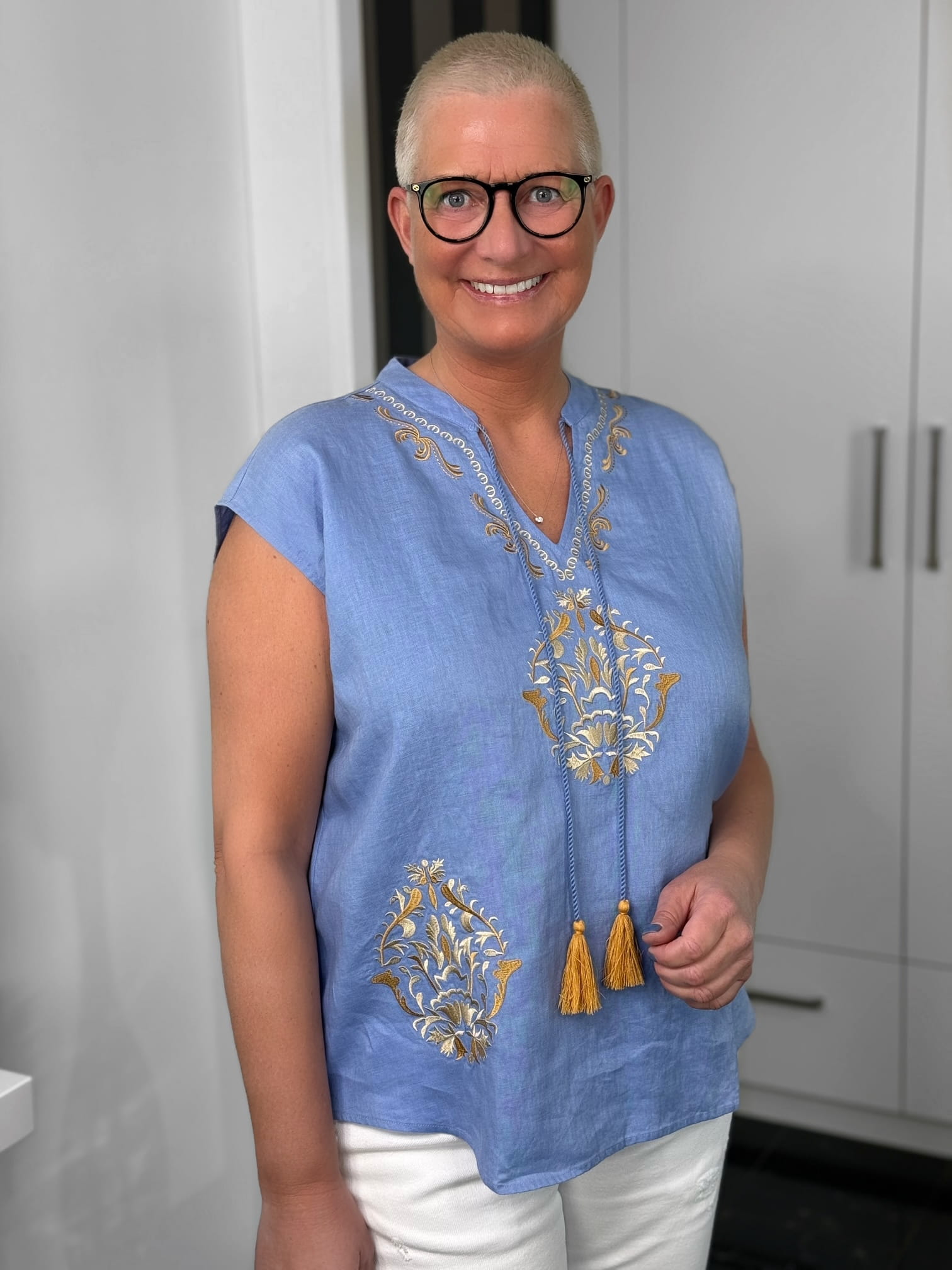 Emily van den Bergh-Bluse-8599-156960-3-620-2 Emily van den Bergh Leinentop Boho in meerblau – Ansicht 2