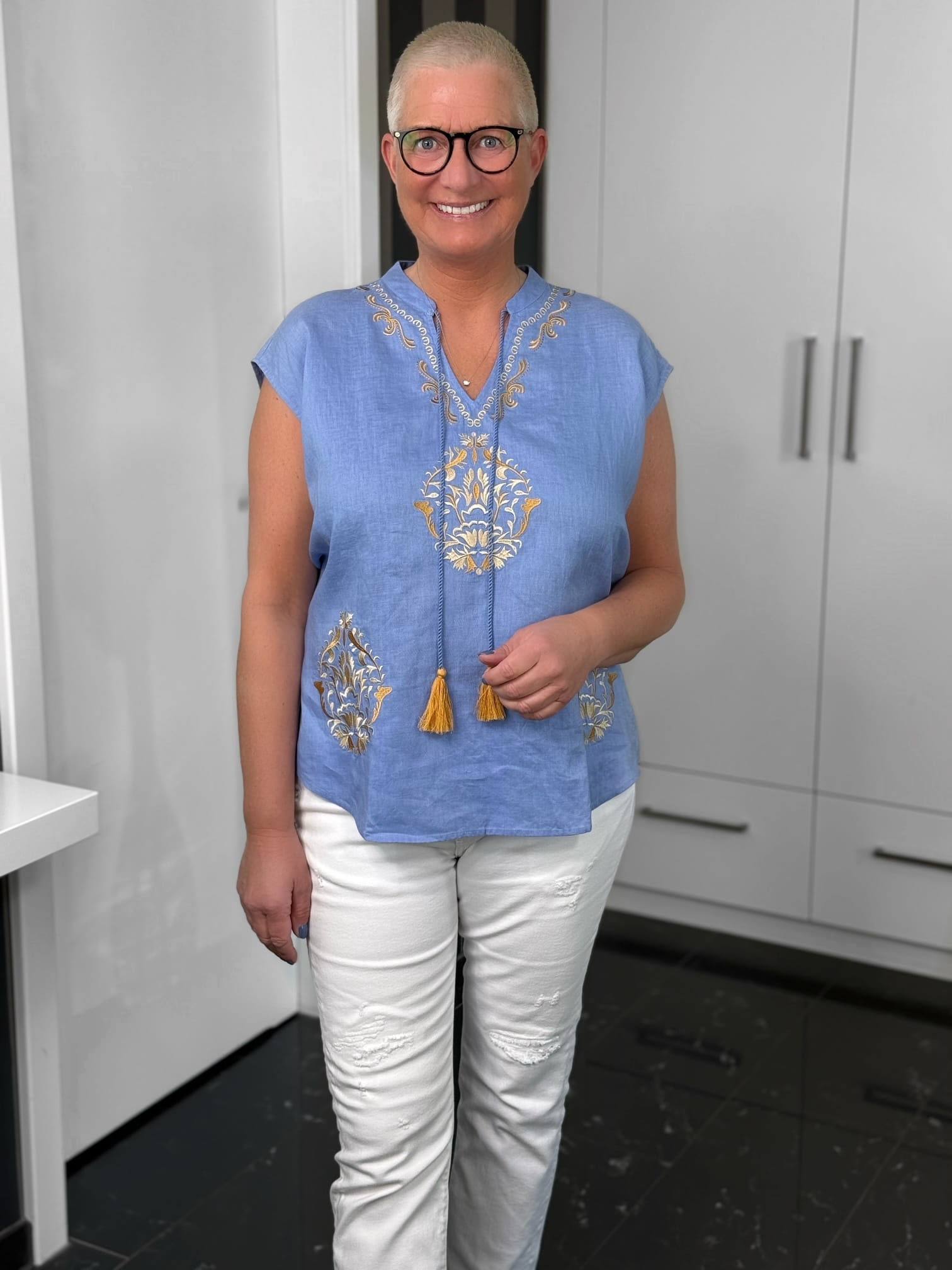 Emily van den Bergh-Bluse-8599-156960-3-620-3 Emily van den Bergh Leinentop Boho in meerblau – Ansicht 3