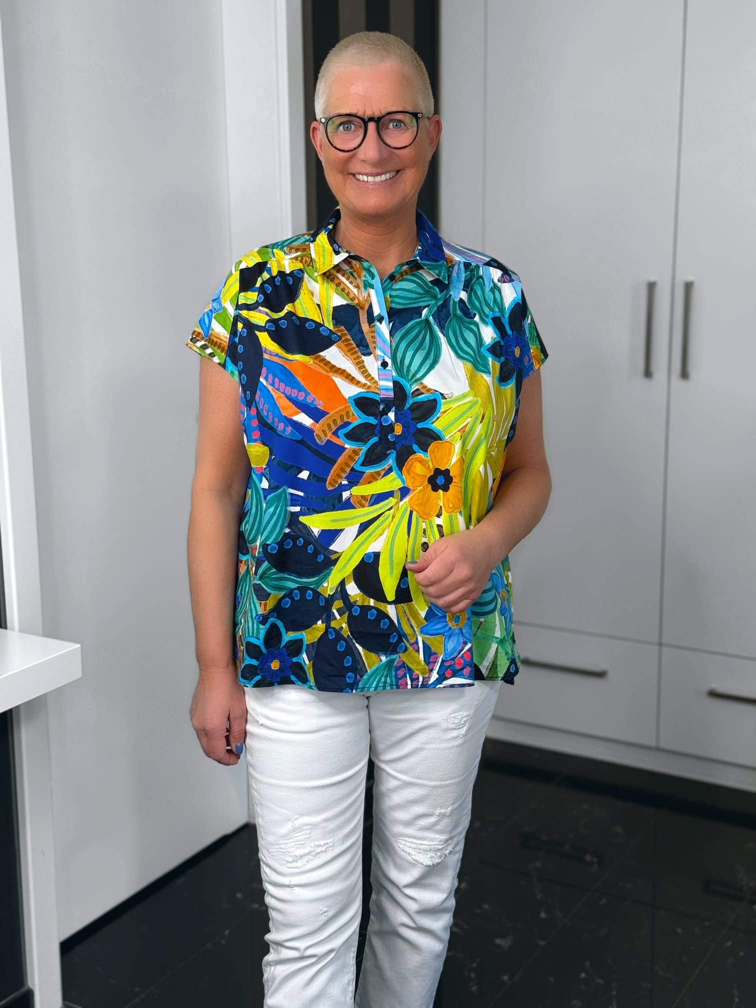 Milano Italy-Bluse-62-2437-7042-1605-3 Milano Italy Kurzarmbluse Bali in blau-multicolour – Ansicht 3