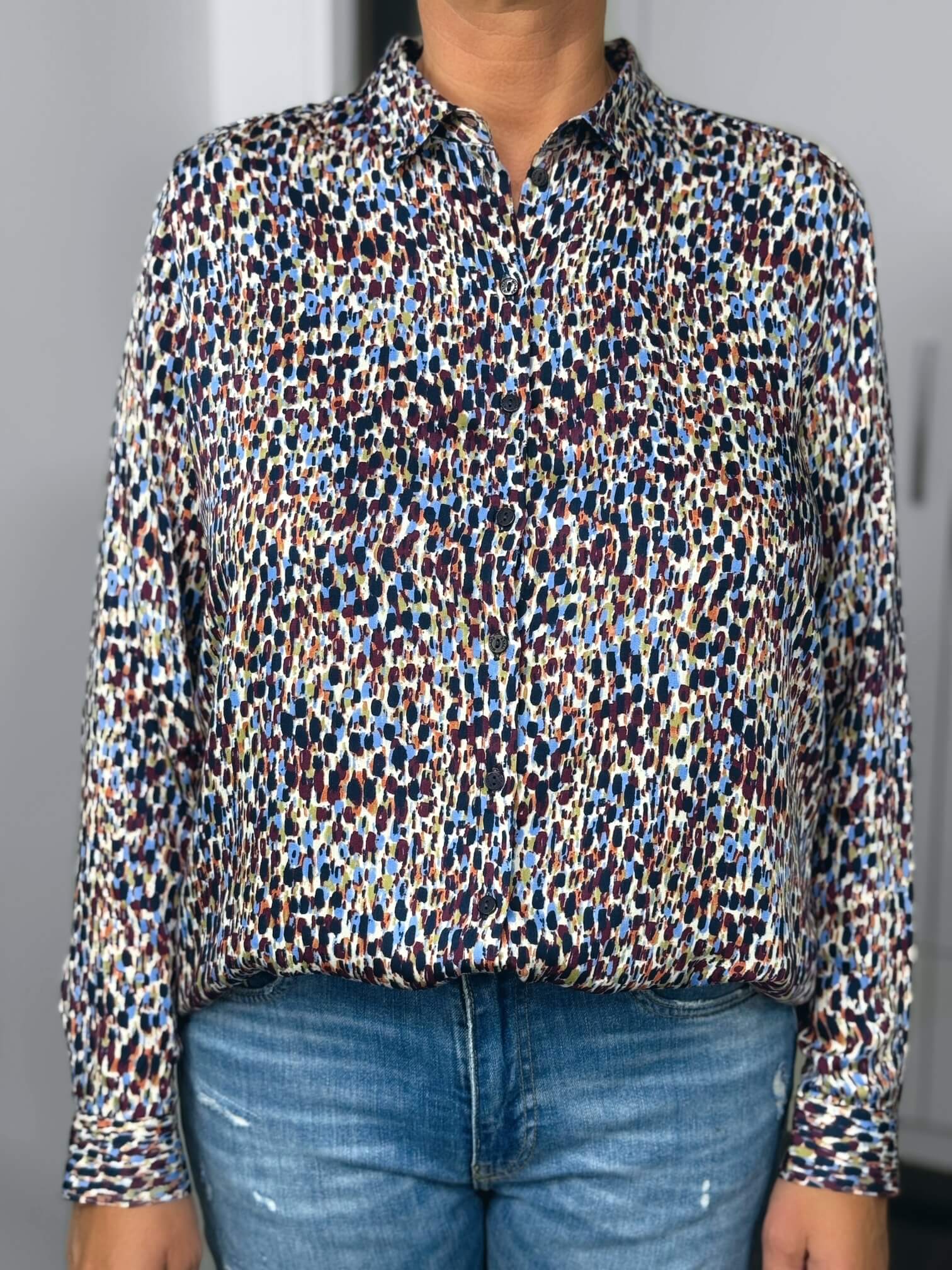 Milano Italy-Bluse-63-6555-3655-1312-5 Milano Italy Hemdbluse Art in blau-beige – Ansicht 5