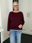 Feinstrickpullover Bordeaux Chic burgunder-creme – Vorderansicht