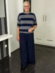 Kurzarm-Mohairpullover Midnight Stripes navy-grau – Vorderansicht