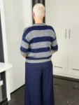 Kurzarm-Mohairpullover Midnight Stripes navy-grau – Vorderansicht
