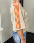 Kurzarm-Strickpullover Sporty Stripes beige-orange – Vorderansicht