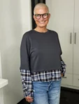 Lagenlook-Shirt Double Layer grau-karo – Vorderansicht