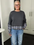 Lagenlook-Shirt Double Layer grau-karo – Vorderansicht