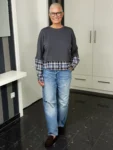 Lagenlook-Shirt Double Layer grau-karo – Vorderansicht