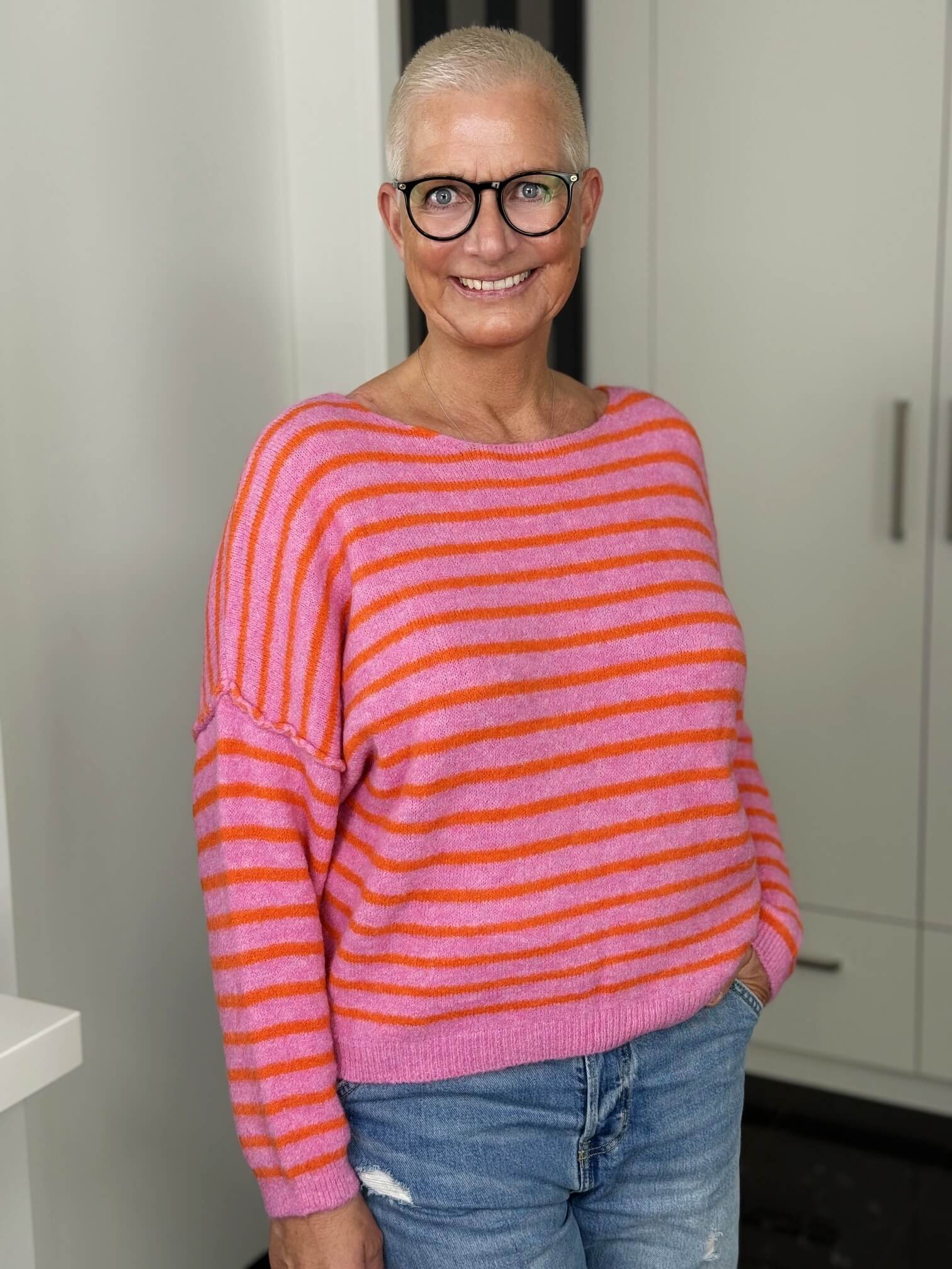 markenfest-Pullover-5-2 Ringelpullover in rosa-orange – Ansicht 2