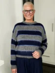 Mohairpullover Midnight Stripes navy-grau – Vorderansicht