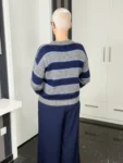 Mohairpullover Midnight Stripes navy-grau – Vorderansicht