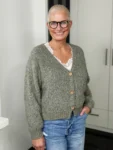 Bouclé-Cardigan Soft Olive khaki – Vorderansicht