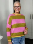 Strickpullover Candy Stripes pink-olivgrün – Vorderansicht