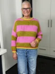 Strickpullover Candy Stripes pink-olivgrün – Vorderansicht