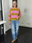 Strickpullover Candy Stripes pink-olivgrün – Vorderansicht