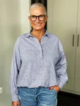 Emily van den Bergh Hemdbluse Cosy Check in blau-rosé, Vorderansicht
