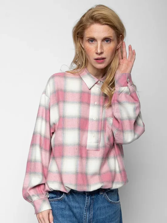 Emily van den Bergh Hemdbluse Flanell Touch in rosé-grau, Vorderansicht