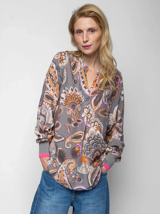 Emily van den Bergh Shirtbluse Paisley Glow in taupe-multicolour, Vorderansicht