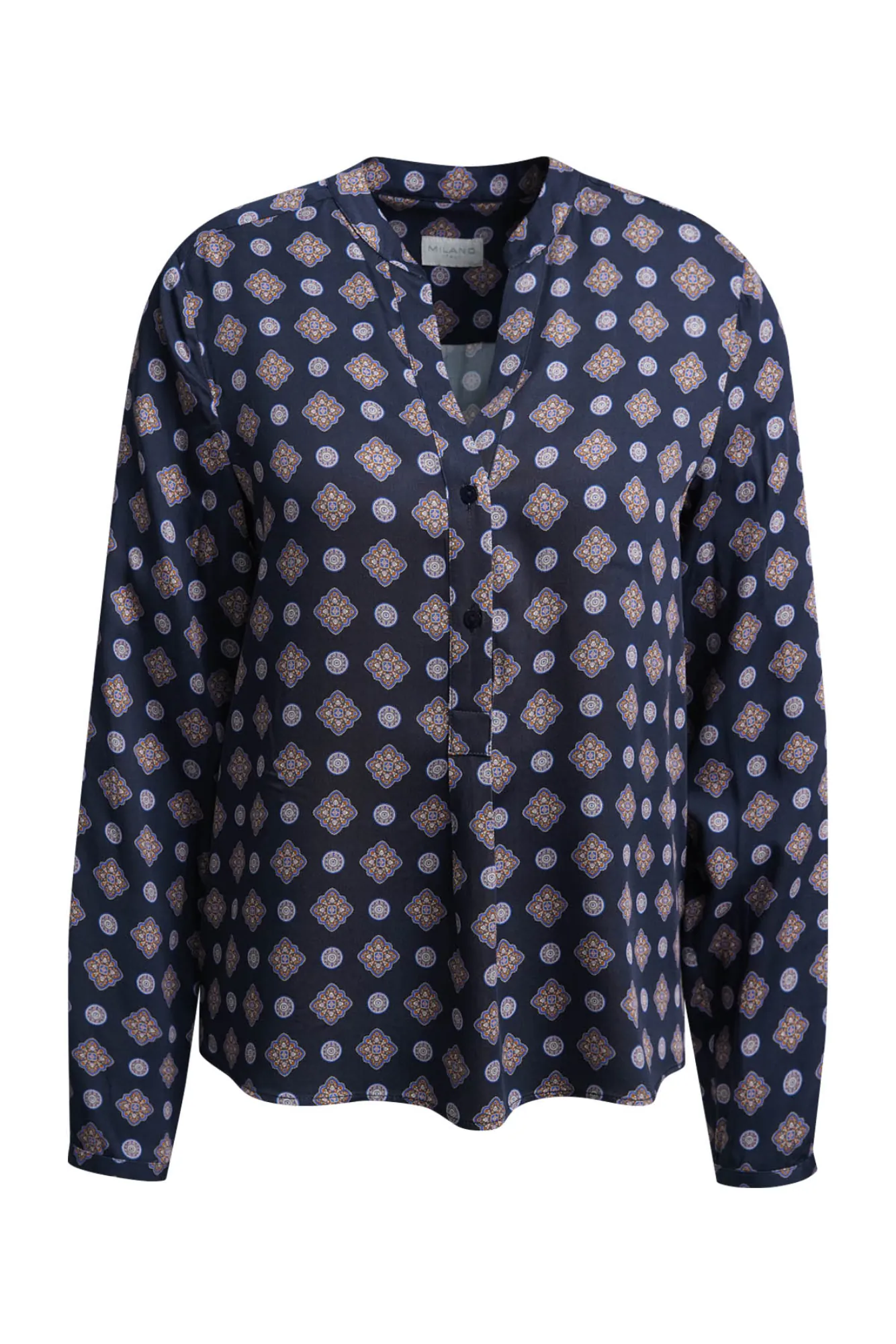 MILANO ITALY Bluse Medaillon in navy-multicolour, Vorderansicht MILANO ITALY Bluse Medaillon in navy-multicolour, Vorderansicht