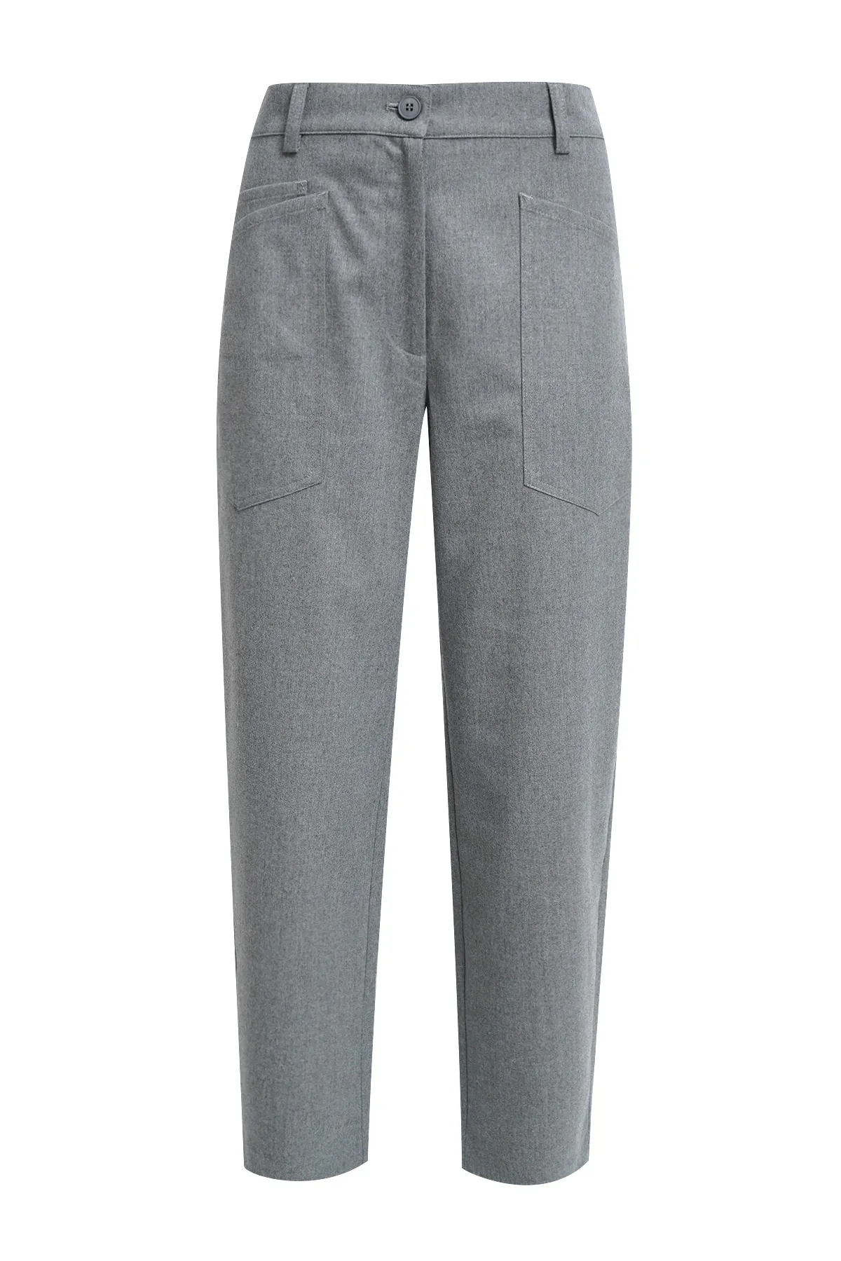 MILANO ITALY Hose Barrel grau-meliert - Vorderansicht MILANO ITALY Hose Barrel in grau meliert mit Barrel-Leg-Schnitt und aufgesetzten Taschen - Vorderansicht