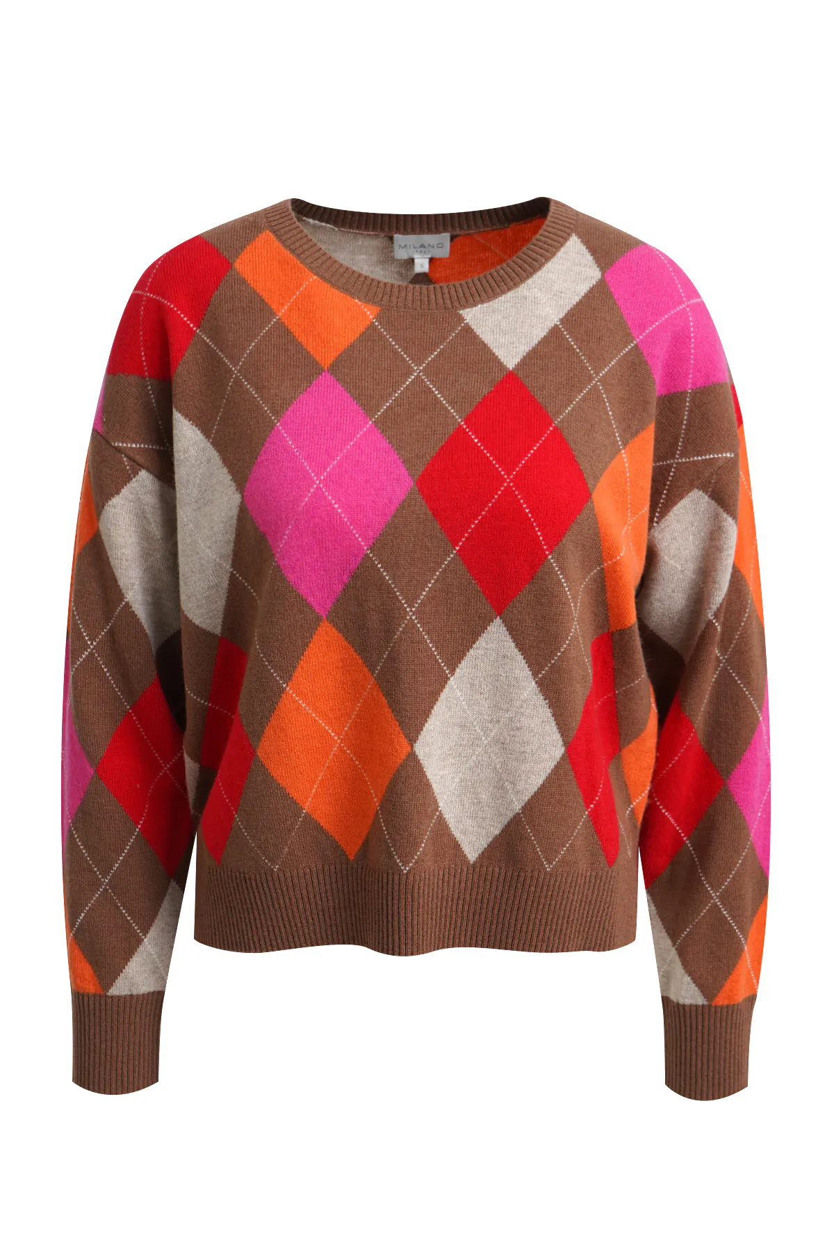 MILANO ITALY Pullover Argyle braun-multicolour - Vorderansicht MILANO ITALY Pullover Argyle in braun-multicolour mit Rautenmuster - Vorderansicht