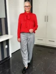 MILANO ITALY Schluppenbluse Chili in rot-weiß, Vorderansicht mit Schluppe