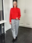 MILANO ITALY Schluppenbluse Chili in rot-weiß, Vorderansicht mit Schluppe